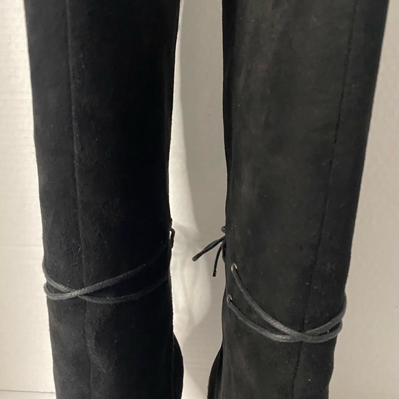 Dolce & Gabbana black suede knee high boot with multiple lacing details - Picture 3 of 9